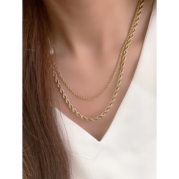 【SK飾品】麻花項鍊/鈦鋼項鍊 金色.銀色.多尺寸【850956】毛衣鍊 長項鍊 基本款 打底鏈 疊搭項鍊