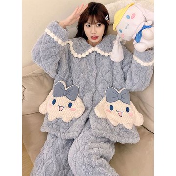 睡衣女冬季三層夾棉加厚加絨可愛2023年新款珊瑚絨冬天保暖家居服