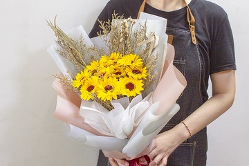 一心一意 11朵向日葵花束 乾燥花花束 畢業花束 父親節花束S008