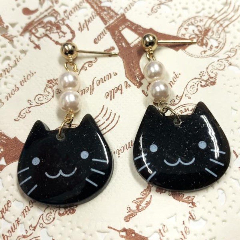 ピアス 揺れる黒猫ピアス アクセサリー レディース ピアス ねこ ネコ 猫 にゃんこ キャット cat アニマル パール 真珠 ブラック 黒  プレゼント | LINEショッピング