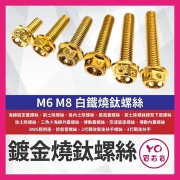 YO買百貨 M6 M8 鍍金 燒鈦 螺絲 卡鉗螺絲 後扶手螺絲 傳動蓋 不鏽鋼 白鐵 鍍金螺絲