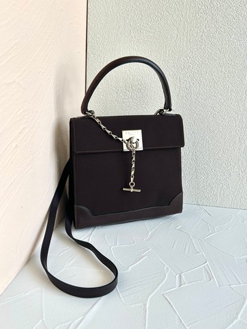 稀有中古二手Celine咖啡色銀吊鏈小凱莉皮革斜背側孭揹單肩手提包