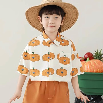 TONGMO - 純棉翻領短袖襯衫-南瓜-米色