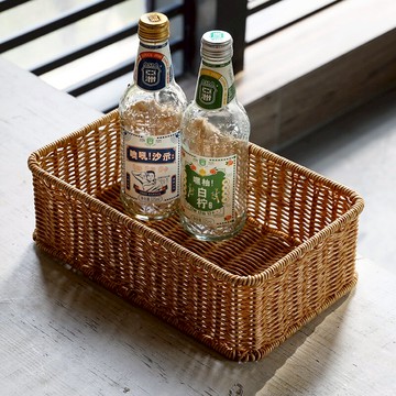 仿藤編織籃子櫥柜桌面收納籃整理筐長方形 化妝品儲物筐無蓋日式