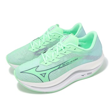 Mizuno 競速跑鞋 Wave Rebellion Flash 2 男鞋 綠白 雙層中底 波浪片 運動鞋 美津濃 J1GC2435-81