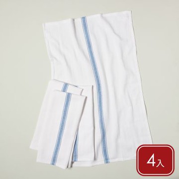 《NOW》Brooklyn Stripe純棉擦拭布4入-水藍條紋71x46cm-- 廚房抹布 清潔布 擦拭布 茶巾