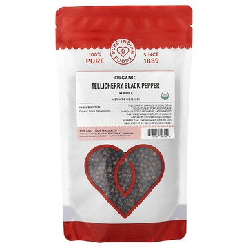 Pure Indian Foods, 有機 Tellicherry 黑胡椒，整粒，8 盎司（226 克）