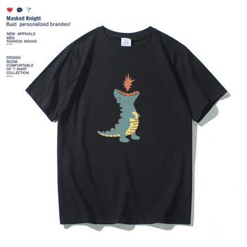 夏季日系潮牌噴火龍印花短袖t恤男學生半袖港風寬松原宿BF風體恤