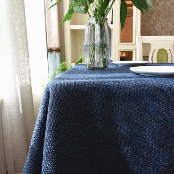 藍色餐桌布藝北歐輕奢長方形家用純色棉麻簡約現代臺布茶幾圓書桌
