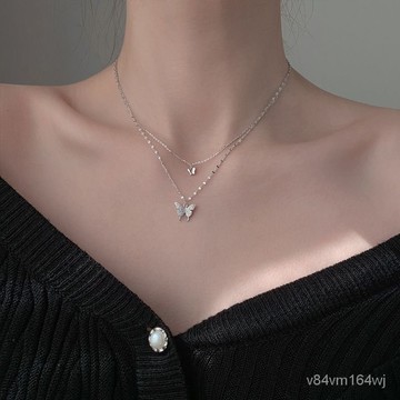 【抖音衕款】雙層蝴蝶項鏈女ins不掉色輕奢鎖骨鏈輕奢小衆冷淡風 OTLA