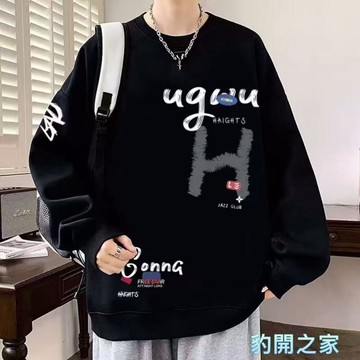 【豹開之家】加絨圓領套頭衛衣男字母印花長袖大學t 潮牌衣服 無帽衛衣 情侶裝 長袖上衣 刷毛T 男生長袖T恤J369