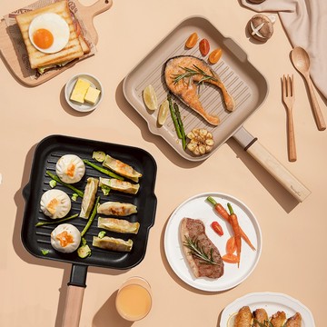 【Taste Plus】禮物精選-相聚食刻 方型平底鍋 牛排鍋 煎盤 烤盤-24cm(悅味元木/悅味元麥)