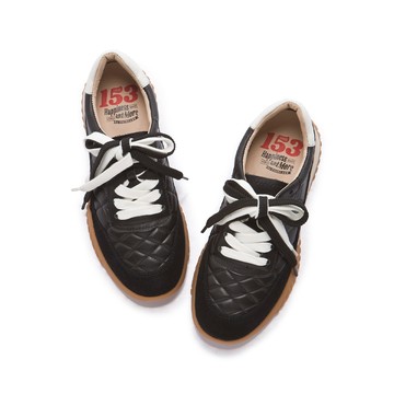 軟實力 菱格壓紋雙色綁帶休閒鞋  酷黑 (5M3052)
