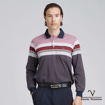 Emilio Valentino 范倫鐵諾男裝精梳棉胸袋薄長袖POLO衫_紅白藍(99-4V8055)