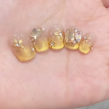 💖台灣出貨💖 小金花貓眼氛圍感手工美甲穿戴甲清新簡約短甲爆閃氣質美甲可拆卸