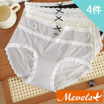 【Mevels 瑪薇絲】4件組 大尺碼超薄涼感波點冰絲中高腰內褲/冰絲內褲/棉質底襠/女內褲(XL/2XL/3XL)
