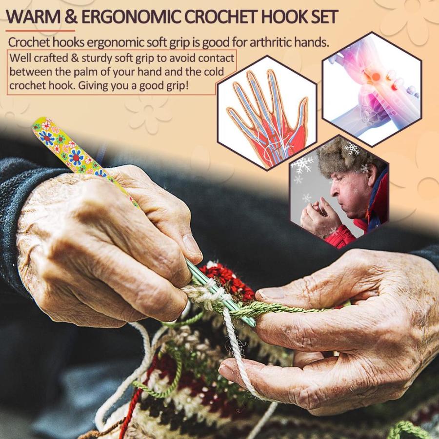 Coopay Warm Crochet Hooks for Grandmother, Art Aluminum Soft Grip Crochet N