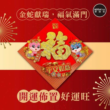 摩達客◉春節開運招財◉雙Q蛇年格紋平安如意大金福斗方-單片春聯