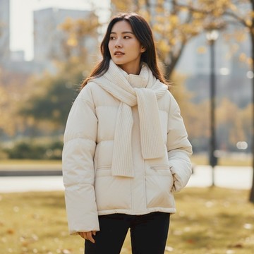 【AT女裝】真保暖鴨絨外套 附同色系針織圍巾 麵包外套 鴨絨外套  保暖外套 女生外套 2088