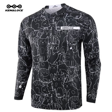 KEMALOCE 長袖澤西防起球男女通用T恤男子摩托車越野車服裝全黑自行車小輪車職業賽事運動服