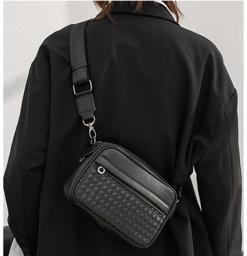 FINDSENSE X 編織潮流單肩包時尚休閑青年小背包男士包包斜挎包新款男包