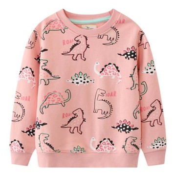 女童恐龍薄衛衣春秋新印花外穿卡通女孩長袖毛圈打底衛衣外套潮