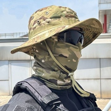 男女款圓邊帽戰術僞裝戶外登山野營釣魚防曬漁夫帽迷彩大簷奔尼帽