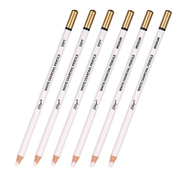 Xileyw 6支白色炭筆套裝 高光素描鉛筆 繪畫炭畫鉛筆 素描寫生速寫碳筆 軟性/中性碳筆 美術生專用 繪畫【現貨】