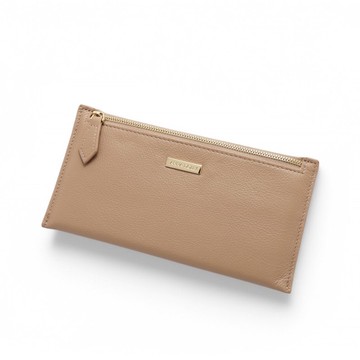 ANNA DOLLY 質感真皮拉鍊長夾(可放手機) 杏色