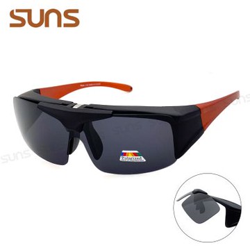 【SUNS】上翻式墨鏡 Polarized偏光墨鏡 橘框 運動太陽眼鏡 抗藍光+抗UV400/可套鏡/防眩光/遮陽