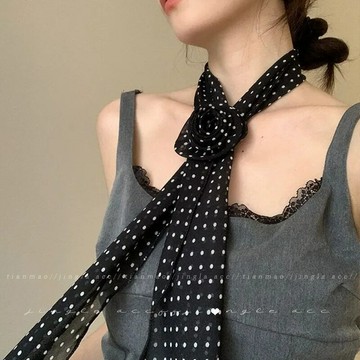 長條波點立體玫瑰花絲巾女高級感春夏薄款氛圍感小眾領巾細窄圍脖 鑫弘-素時衣櫥