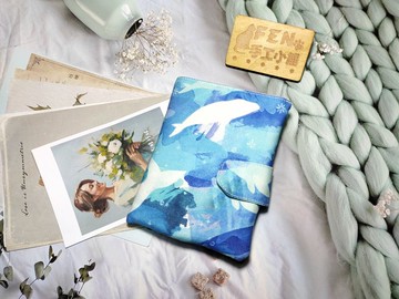 海洋系列-韓國布料藍海花紋鯨魚磁釦帶款護照套-+鈔票夾層護照套