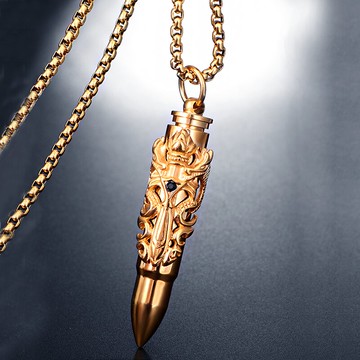 霸氣街頭嘻哈子彈項鏈男士龍魂鈦鋼吊墜個性潮人掛件學生飾品配飾
