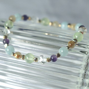 海藍寶-紫水晶-白水晶-金髮晶-葡萄石-發財-好運-水晶手鍊