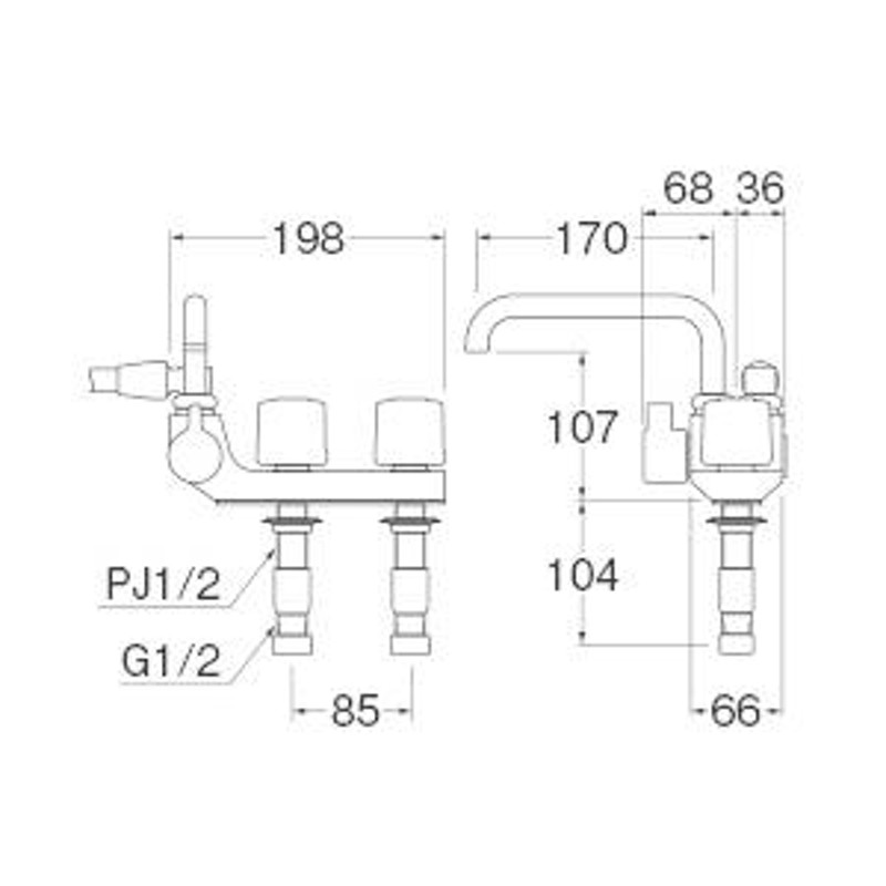 三栄水栓[SANEI] ツーバルブデッキシャワー混合栓［共用形］ 混合栓 台付ツーバルブ（ミキシング） - 1