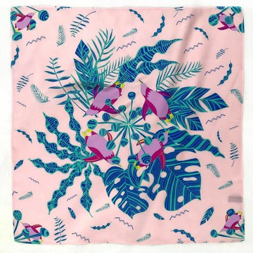 Silk Scarf 企鵝花式游泳隊 手繪絲巾 | 櫻・琉璃色