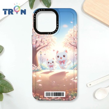 TRON IPhone 16 Pro Max 櫻花插畫風格白貓咪 防摔太空載具殼 透黑 軟硬 手機殼