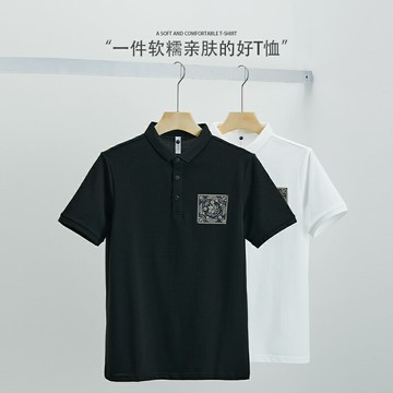 漢斯卡短袖polo衫男夏季新款潮牌珠地棉純色印花青少年休閑打底衫