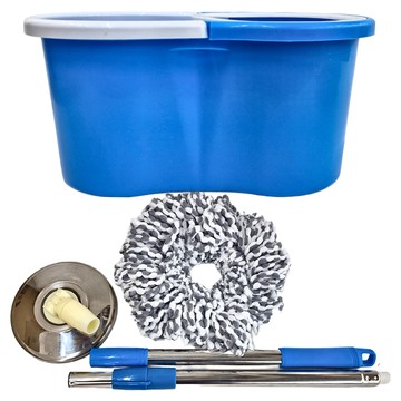 U-mop 不鏽鋼手壓式旋轉拖把組 +3彩布  拖把桿150cm + 拖把布盤40cm + 脫水桶(44 x 28 x 30cm)  1盒