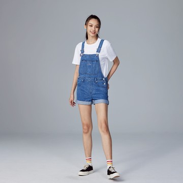 Lee 女款 前後草寫小LOGO 牛仔吊帶短褲 | Modern