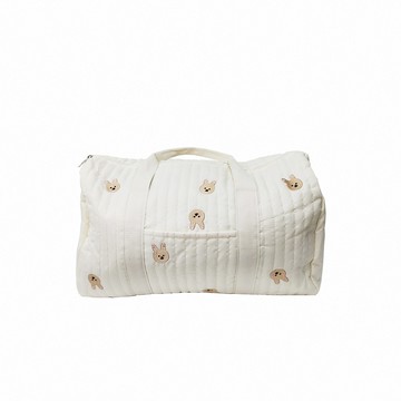 【上手家居】純棉刺繡媽媽包 刺繡小兔(波士頓包/媽咪包/行李包/母嬰包/旅行收納包)