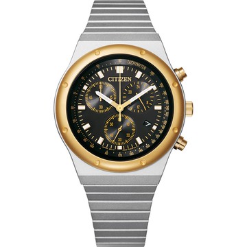 CITIZEN 星辰 昭和金限定款限量光動能三眼計時手錶中性錶-38mmAT2544-64E