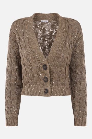 BRUNELLO CUCINELLI silk blend cardigan with sequins and lurex Woman