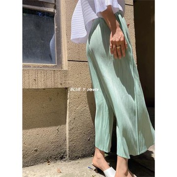 日系褶皺女松緊腰系帶圍裹式裙褲半裙薄款闊腿九分褲顯瘦氣質三宅