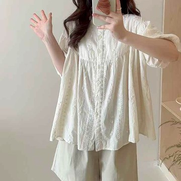 重工刺繡立領襯衫700626