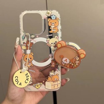 可愛小熊搖搖樂適用三星s24ultra手機殼s25/s23fe磁吸支架新款s22/s21/s20+女款a55/a54/a34防摔a16/a15/a14