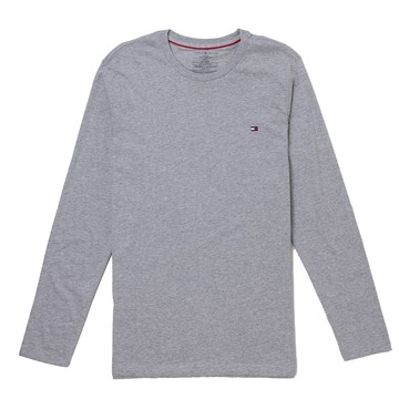 TOMMY 熱銷刺繡Logo素面長袖T恤-灰色