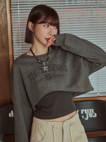 個性兩件式渲染字母上衣-灰色