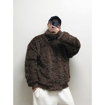 陳不服美式潮流復古美拉德小眾羊羔毛棉服秋冬新款金屬標情侶棉衣