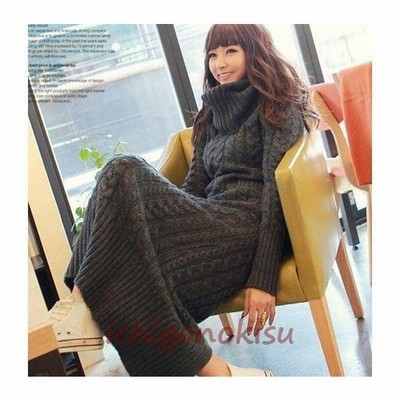 ニットワンピースロングタイトワンピースロングワンピースロングニットセーターレディースケーブル編みリブ編みタートルネックスリットチュニック 通販 Lineポイント最大get Lineショッピング